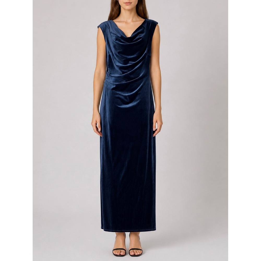 Bravissimo Velvet Maxi Dress Womens 8 Blue Really Super Curvy Cowl Neck Gown